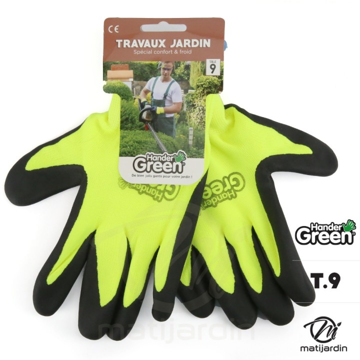 Gants double protection. Taille 9. Fluo/noir. HanderGreen®