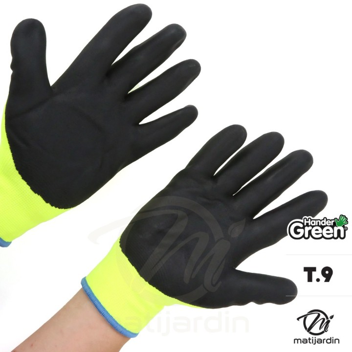 Gants double protection. Taille 9. Fluo/noir. HanderGreen®