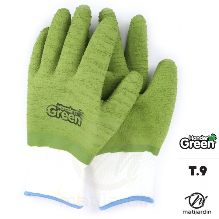 Gants crinkle. Taille 9. Blanc/vert. HanderGreen®
