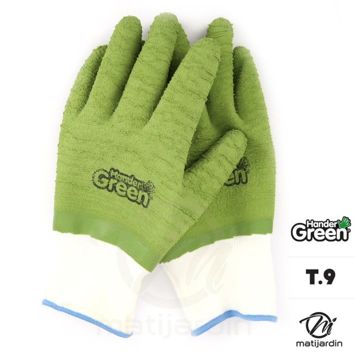 Gants crinkle. Taille 9. Blanc/vert. HanderGreen®