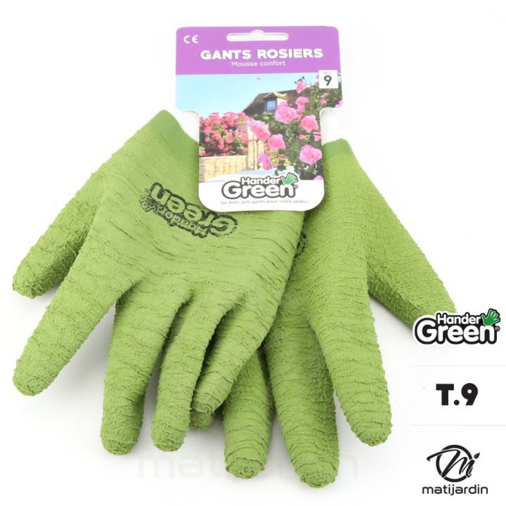 Gants crinkle. Taille 9. Blanc/vert. HanderGreen®