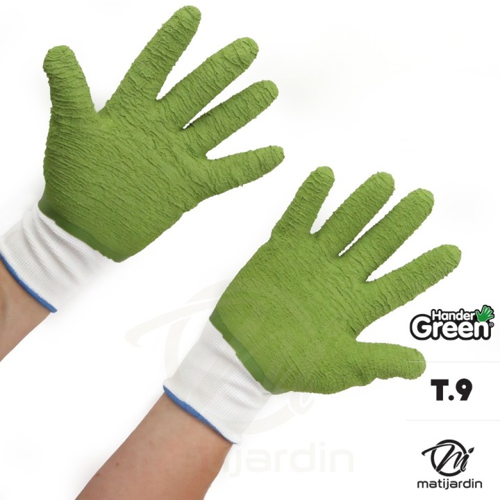 Gants crinkle. Taille 9. Blanc/vert. HanderGreen®