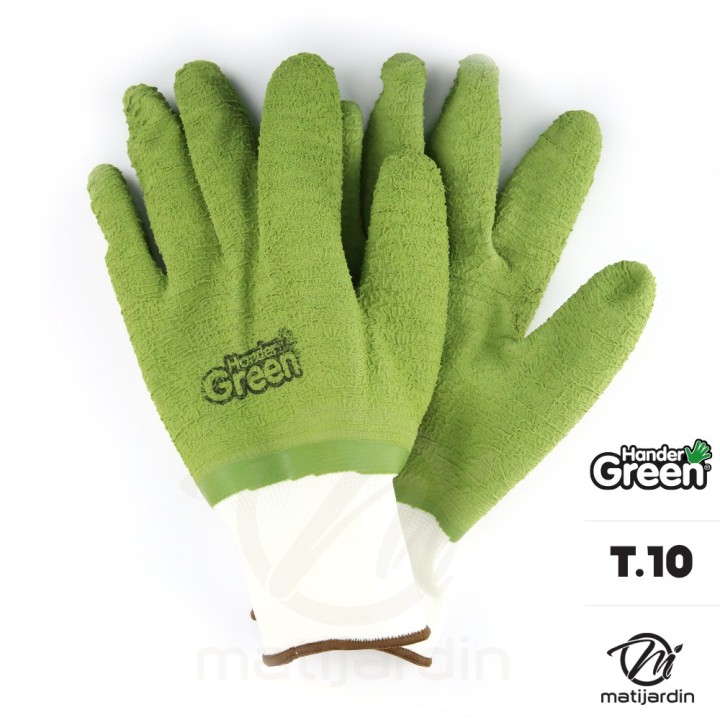 Gants crinkle. Taille 10. Blanc/vert. HanderGreen®