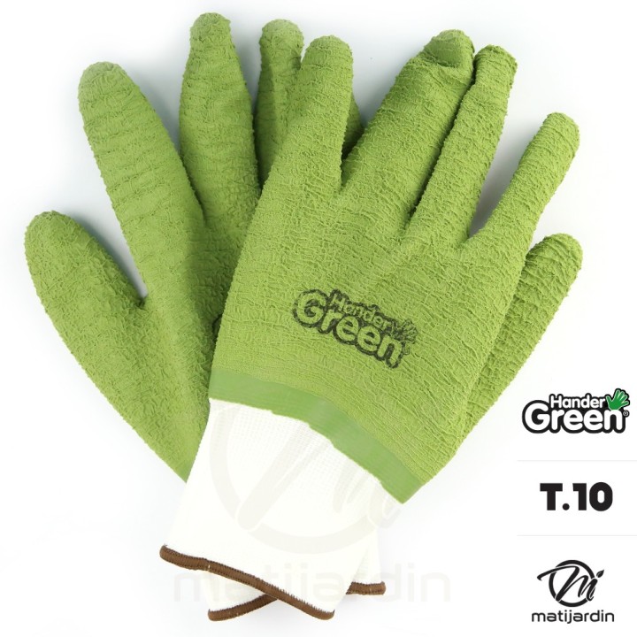 Gants crinkle. Taille 10. Blanc/vert. HanderGreen®
