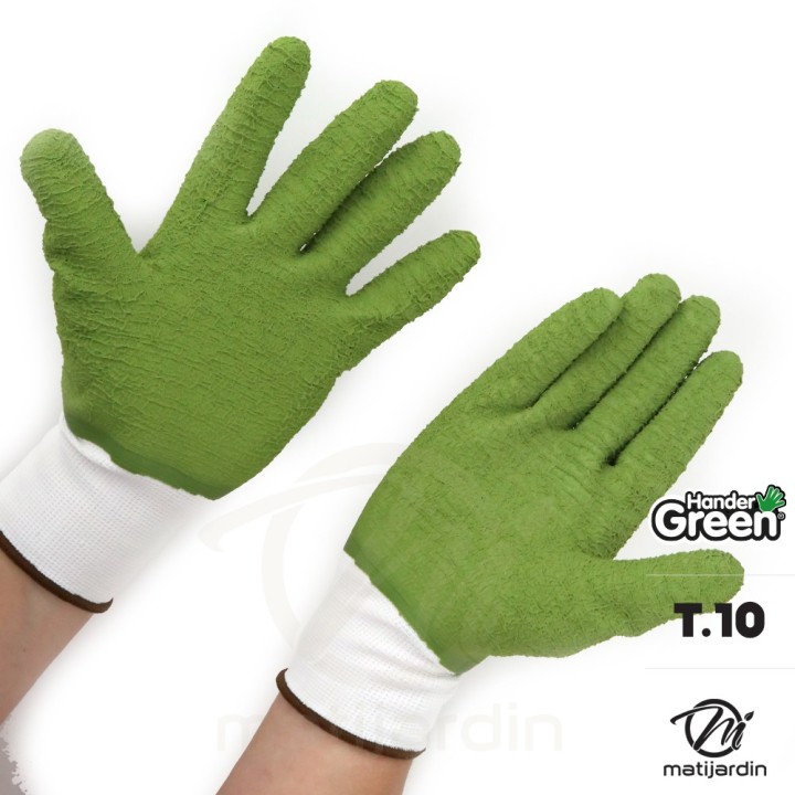 Gants crinkle. Taille 10. Blanc/vert. HanderGreen®