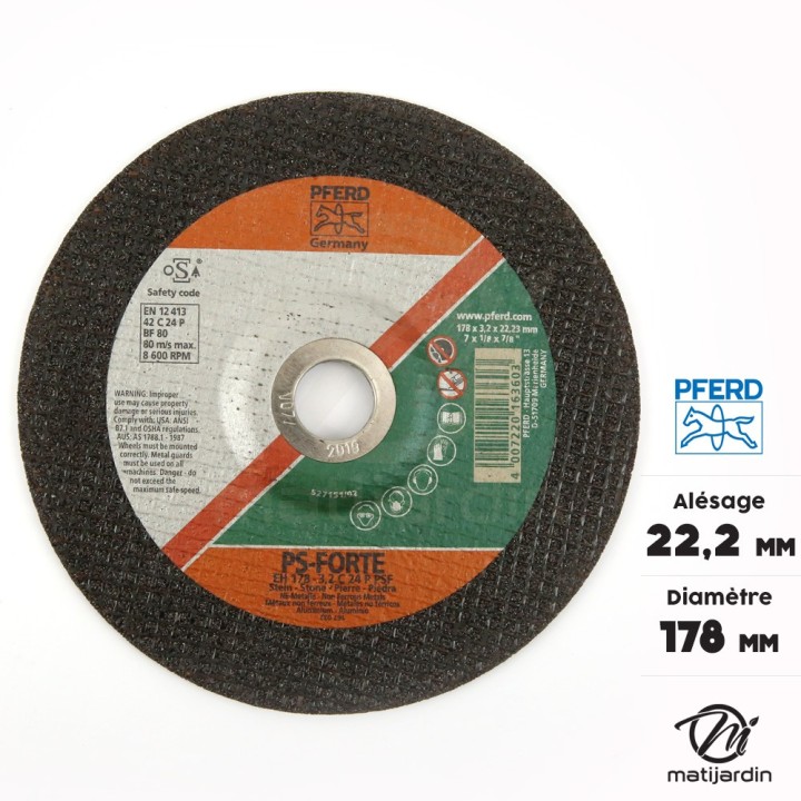 Disques à découper des matériaux x25. Ø 178 mm. Alésage 22,2 mm. Epaisseur 2 mm