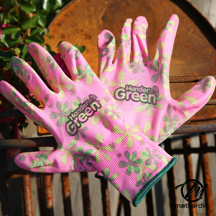 Gants imprimés. Taille 8. Rose/transparent. HanderGreen®